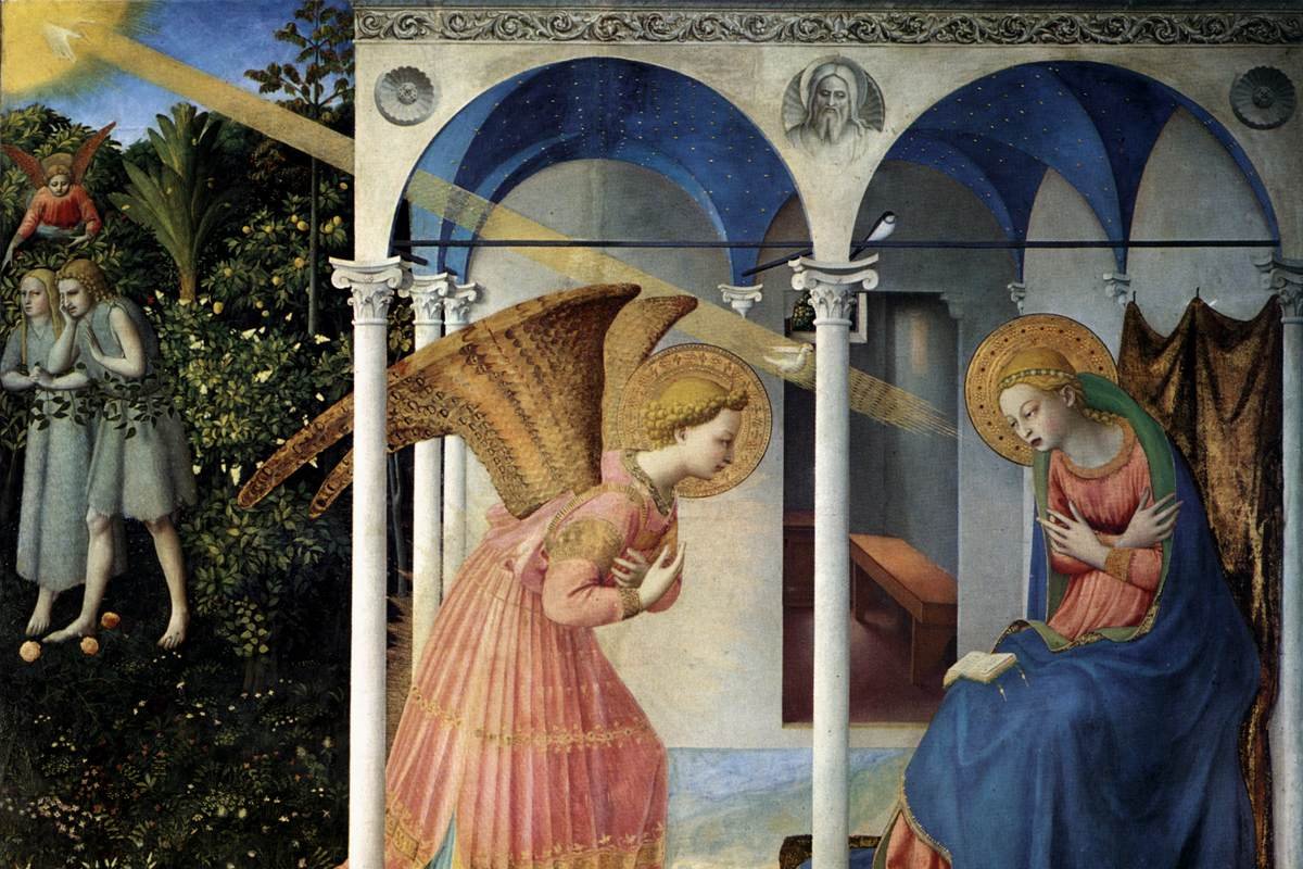 The Annunciation by Fra Angelico, depicting the angel Gabriel announcing Christ's coming to Mary