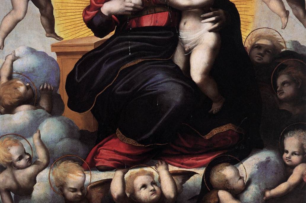 A 16th-century painting of the Virgin Mary interceding for souls in Purgatory.