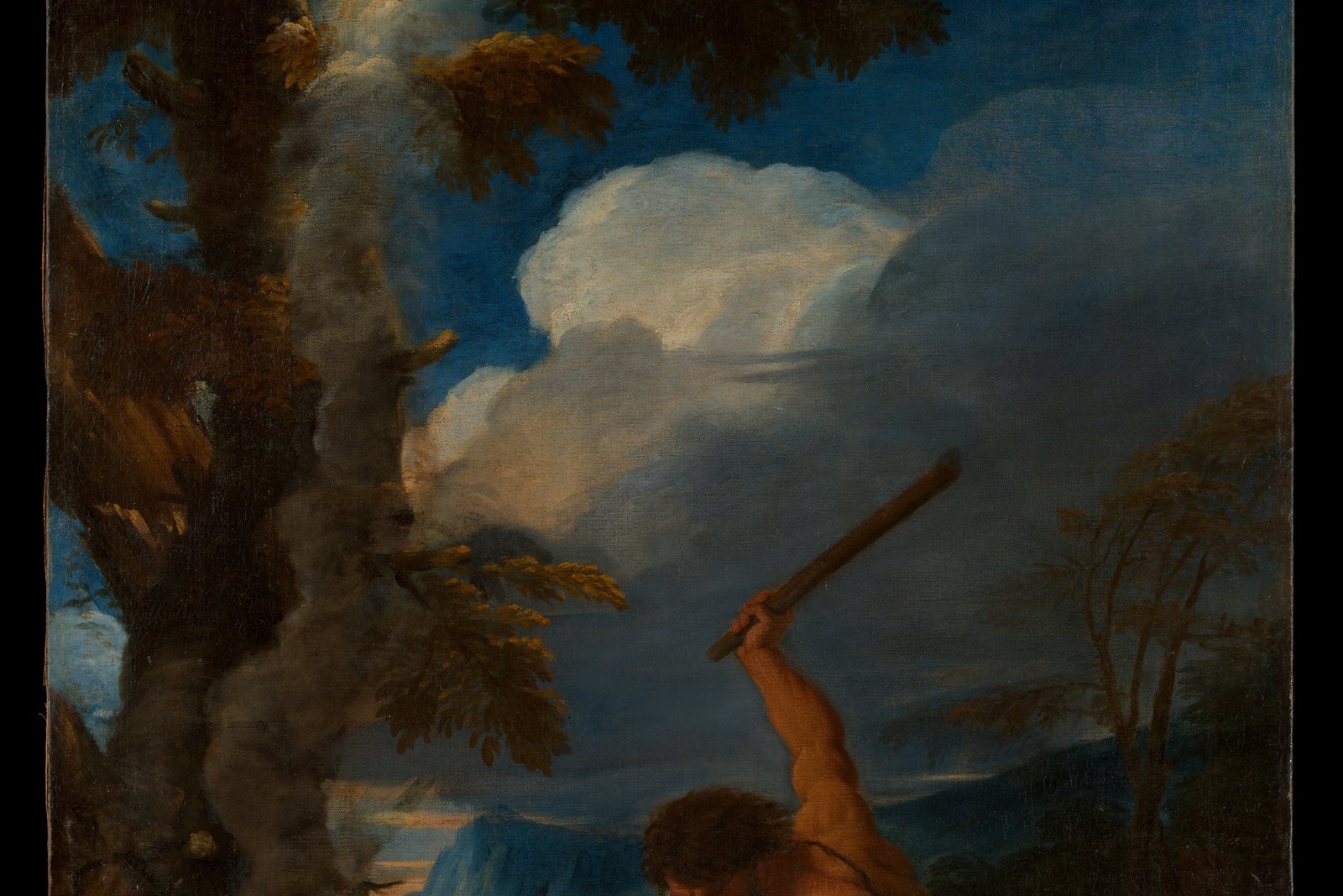 Cain raising a stone against his brother Abel, painting by Pier Francesco Mola