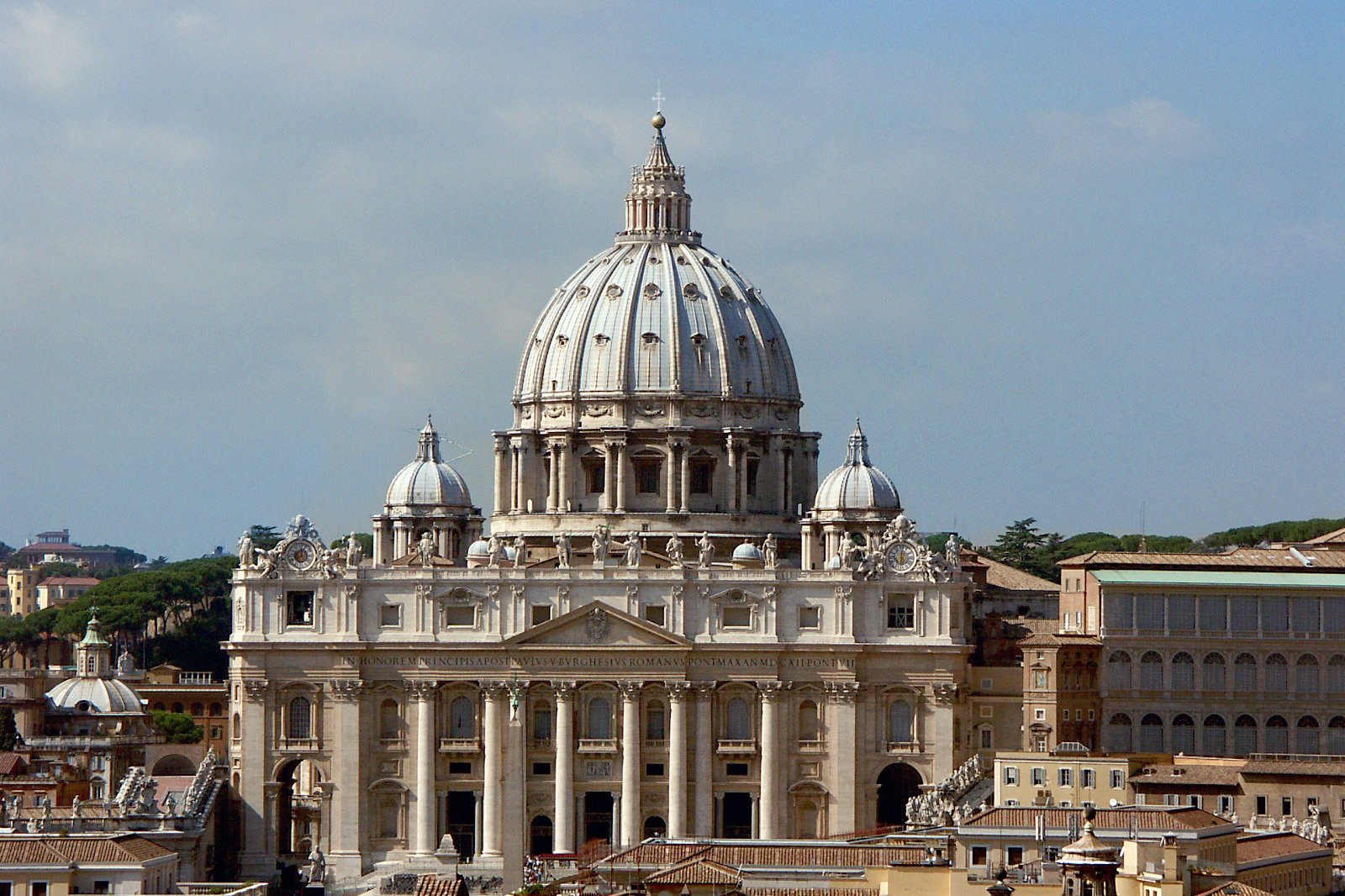 A view of St. Peter's Basilica in Rome seen from the Castel Sant'Angelo.