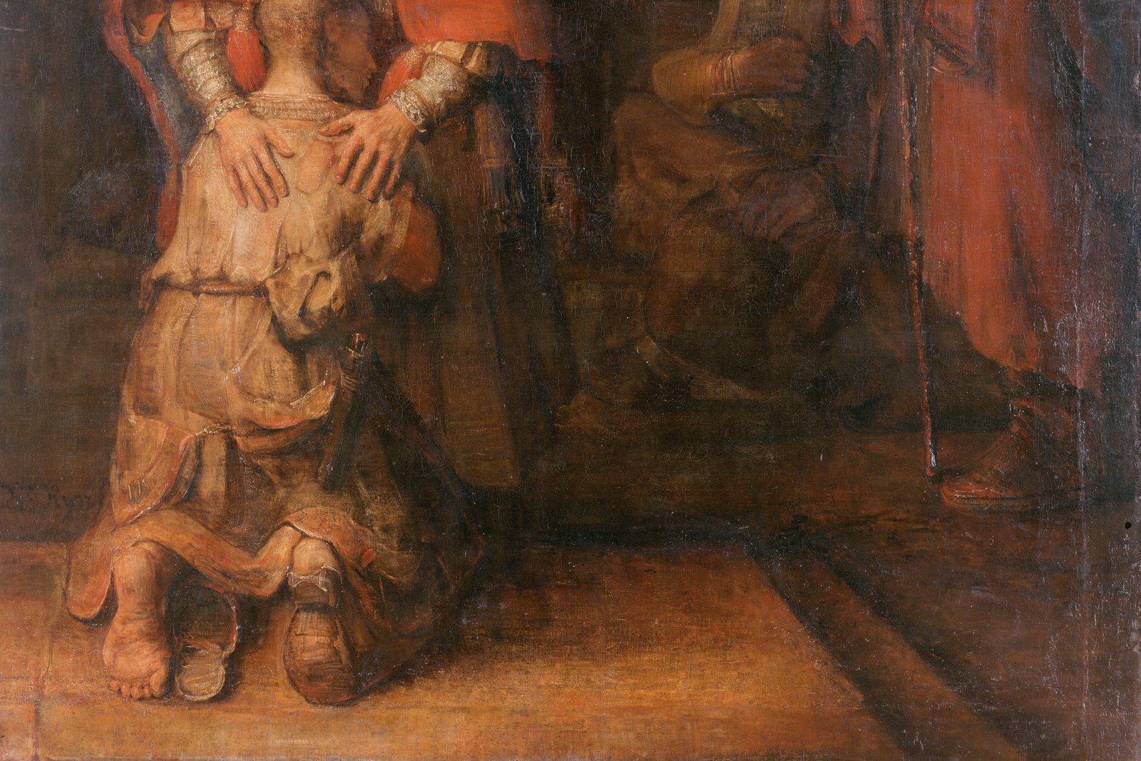 Rembrandt's painting of a father embracing his kneeling son, the Return of the Prodigal Son.