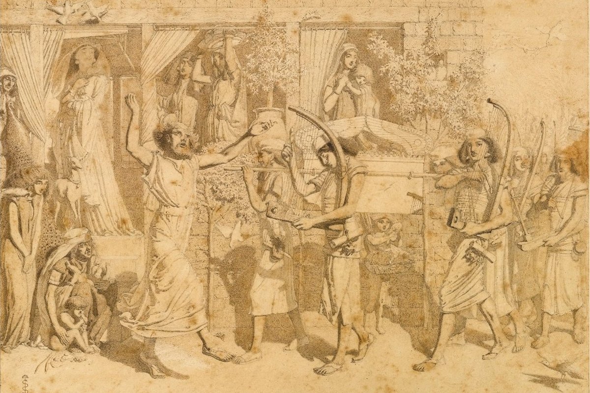 King David dancing before the Ark of the Covenant, pen-and-ink drawing by Simeon Solomon