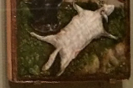 Gedeón arrodillado junto a un vellón de lana en una era de noche