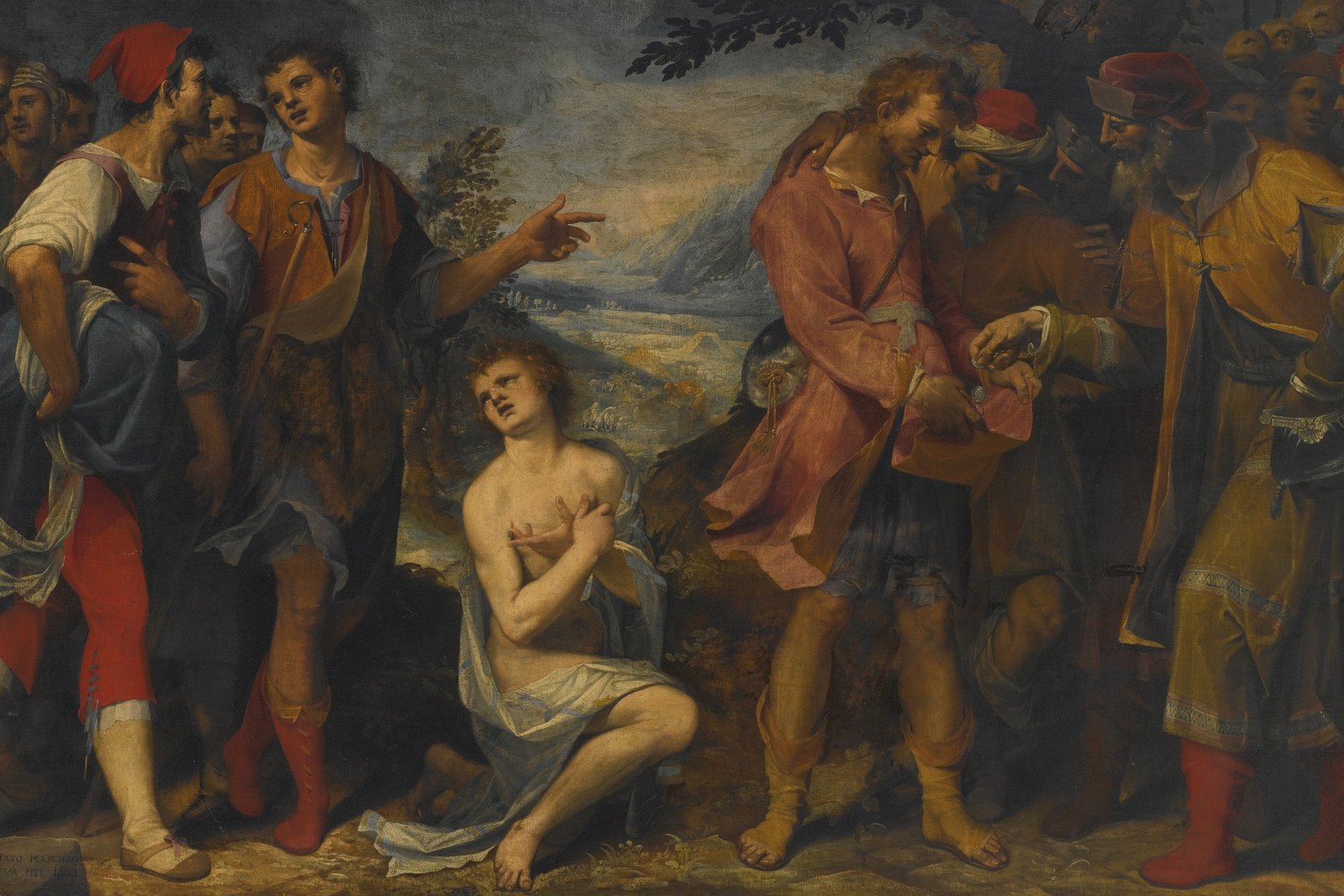 Joseph's brothers selling him into slavery to merchants, 17th-century painting