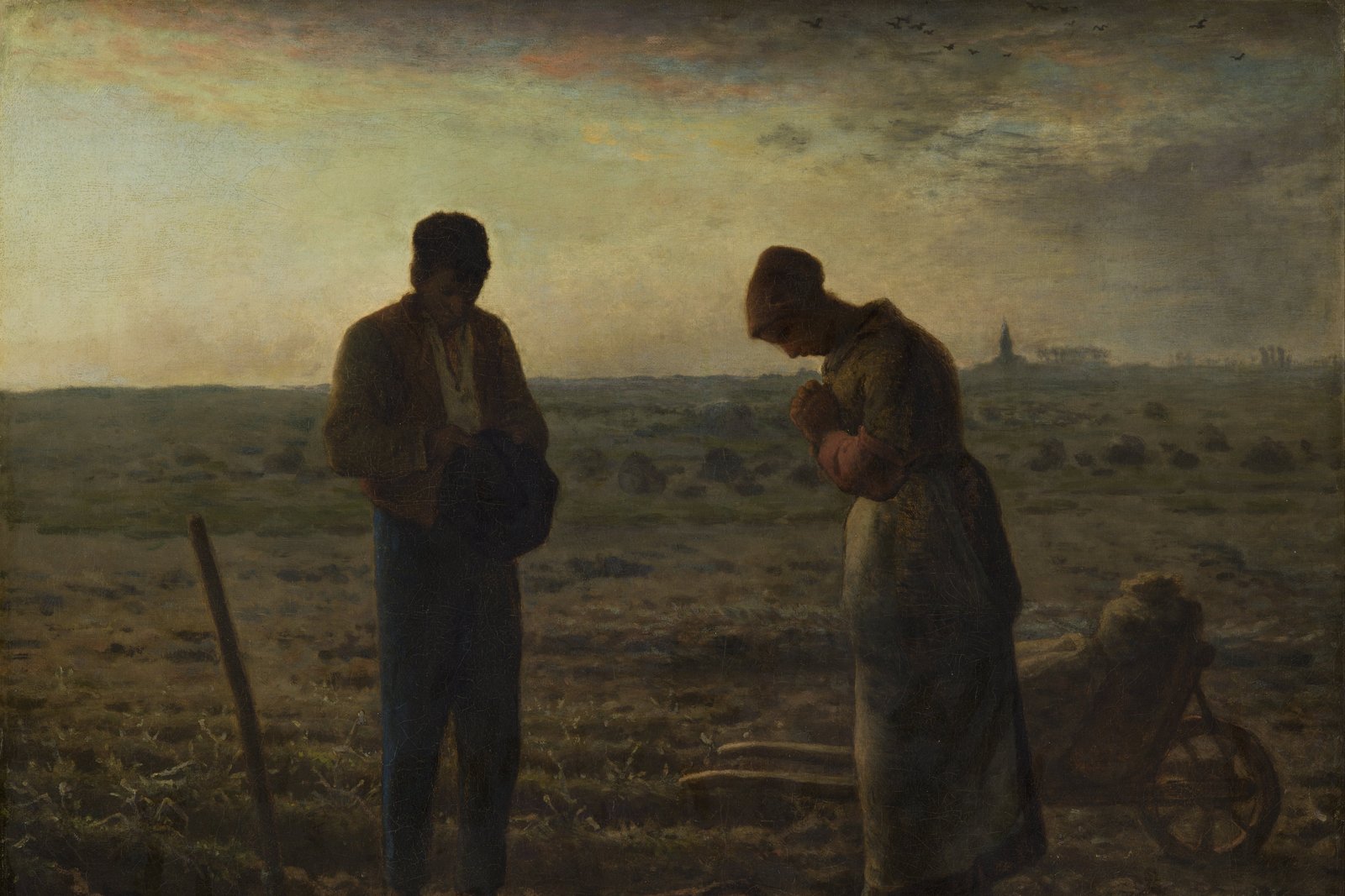 Jean-François Millet's painting of two peasants pausing in a field at dusk, heads bowed in prayer.