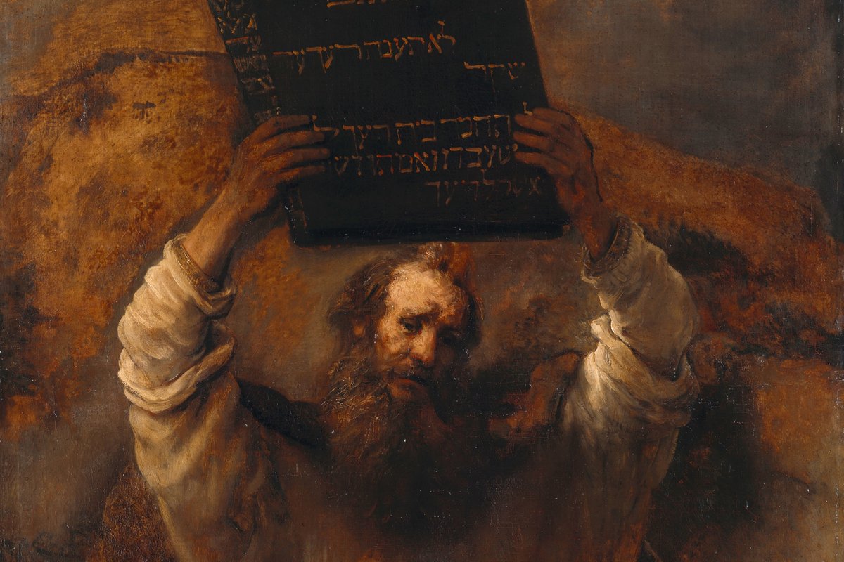 Moses holding the tablets of the Ten Commandments, by Rembrandt