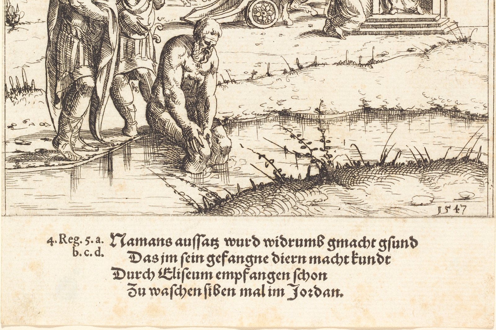 Naaman bathing in the Jordan River on the advice of the prophet Elisha