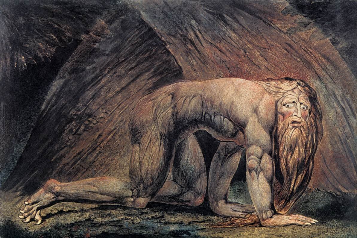 Nebuchadnezzar reduced to madness, crawling on the ground