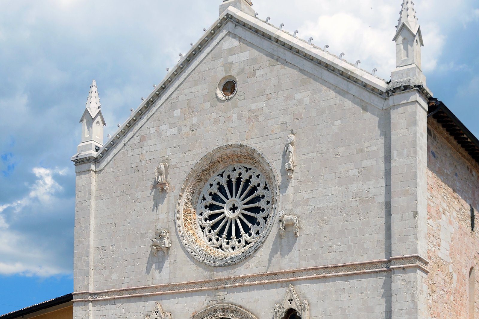 The surviving facade of the Basilica of Saint Benedict in Norcia, Italy, after the interior collapsed in the 2016 earthquake