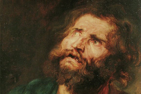 Anthony van Dyck's portrait of the apostle Jude Thaddeus, shown holding a club and looking upward in contemplation.