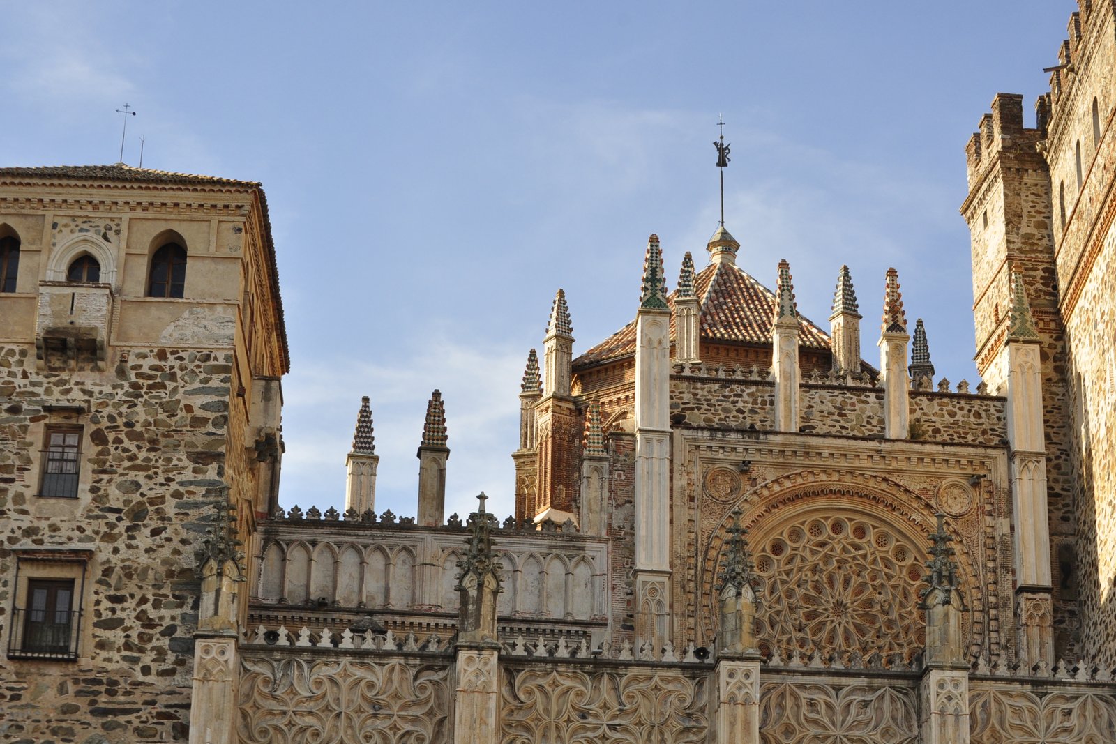 The façade of the Royal Monastery of Santa María de Guadalupe in Extremadura, Spain