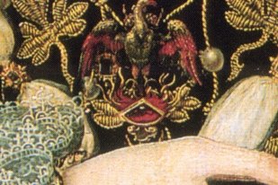 A gold and enamel Tudor-era jewel depicting a phoenix rising from flames, an image the era borrowed from the older Christian symbol of resurrection.