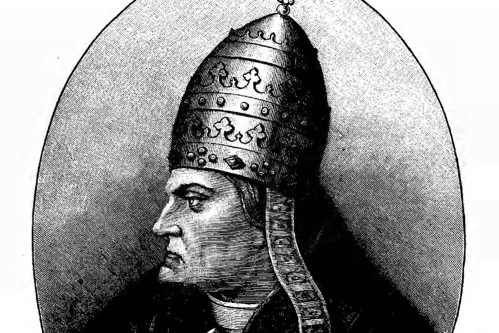 19th-century engraved portrait of Pope Gregory VII in profile, wearing the papal tiara