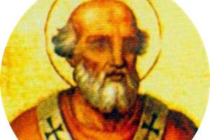 Roundel portrait of Pope Saint John I, bearded and haloed, wearing papal vestments, from the ancient series of papal portraits in the Basilica of Saint Paul Outside the Walls, Rome.