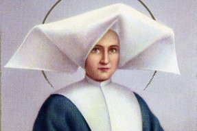 Portrait photograph-style image of Catherine Laboure in the habit and white cornette of the Daughters of Charity.