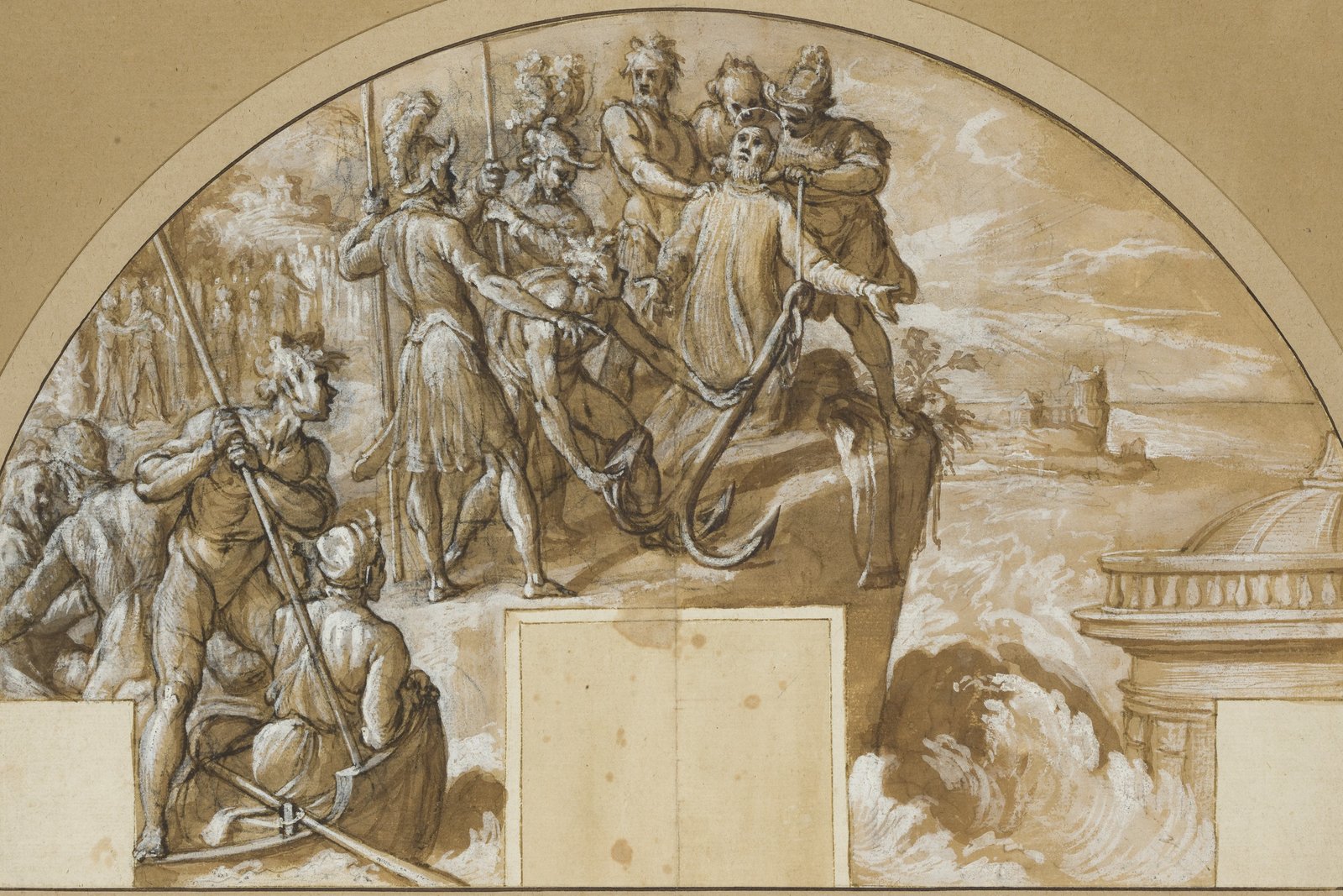 A Baroque painting depicting the martyrdom of Pope Saint Clement I, cast into the sea with an anchor.