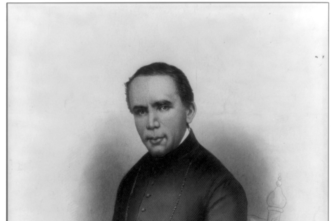 An engraved half-length portrait of Bishop John Nepomucene Neumann in clerical vestments, facing left.
