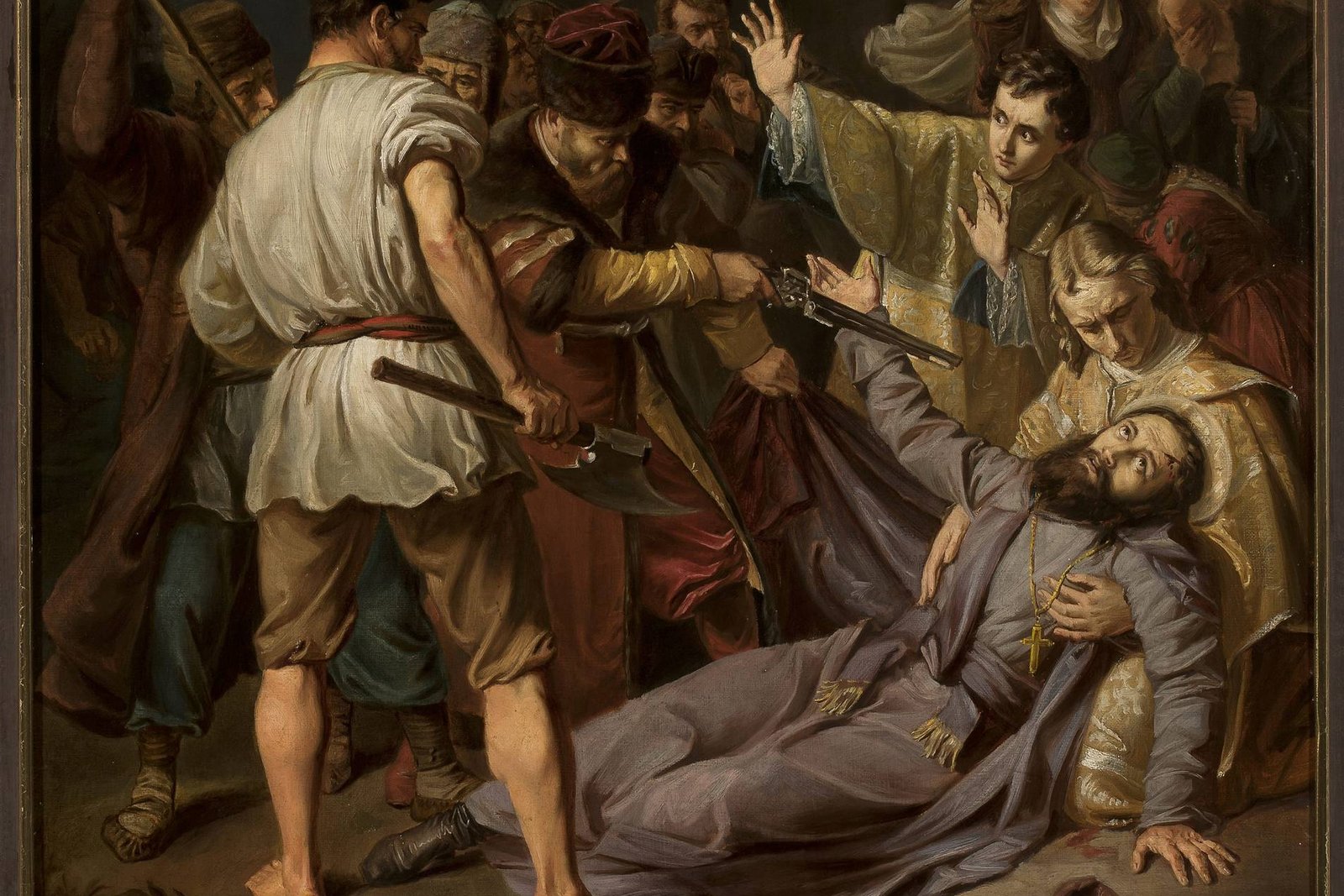 A 19th-century painting depicting the martyrdom of Saint Josaphat Kuntsevych.