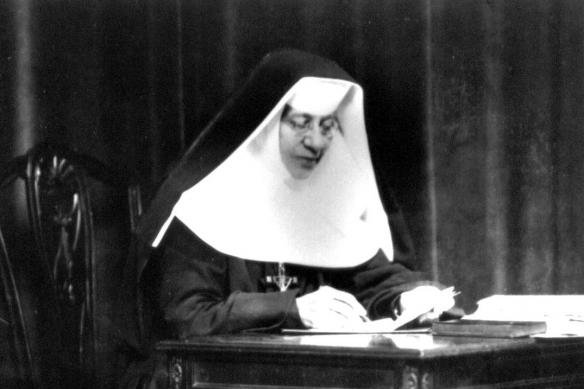 A black-and-white portrait photograph of Katharine Drexel in her religious habit.