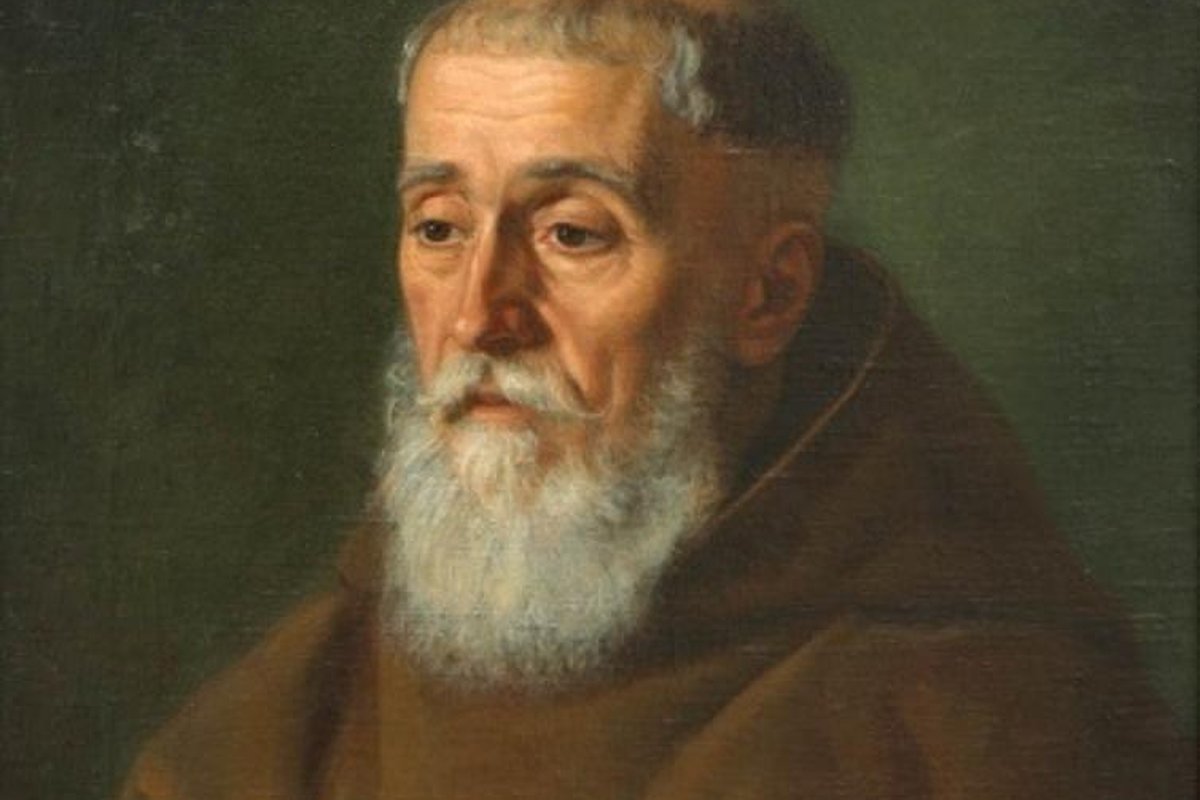 A 19th-century oil portrait of a bearded Capuchin friar in a brown hooded habit, representative of the religious order Blessed Solanus Casey belonged to.