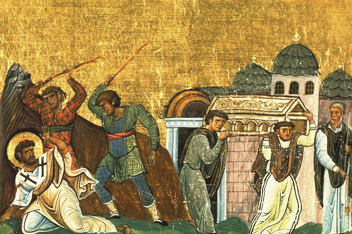 Byzantine manuscript miniature of Saint Timothy, bishop of Ephesus and disciple of Paul