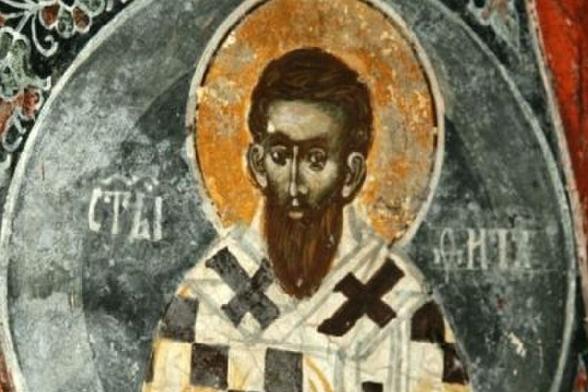 Medieval fresco of Saint Titus, companion of Paul and bishop of Crete