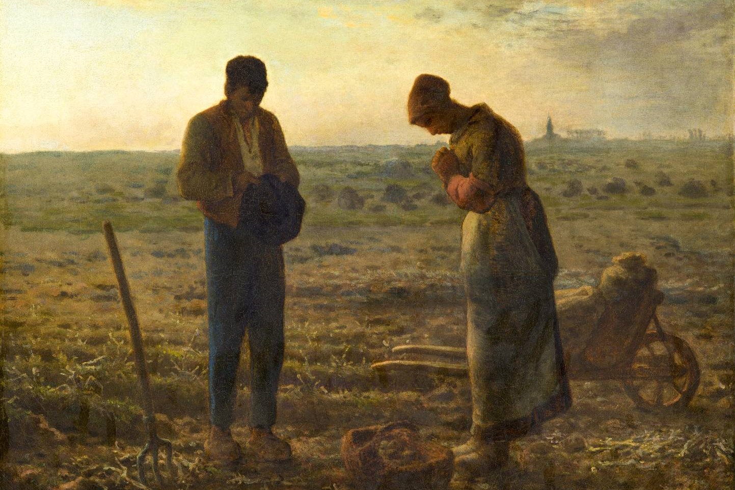 Jean-François Millet's painting of two peasants pausing in a field at dusk, heads bowed in prayer.