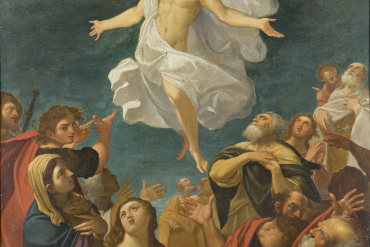 Christ ascending into heaven as the apostles look on, Baroque painting