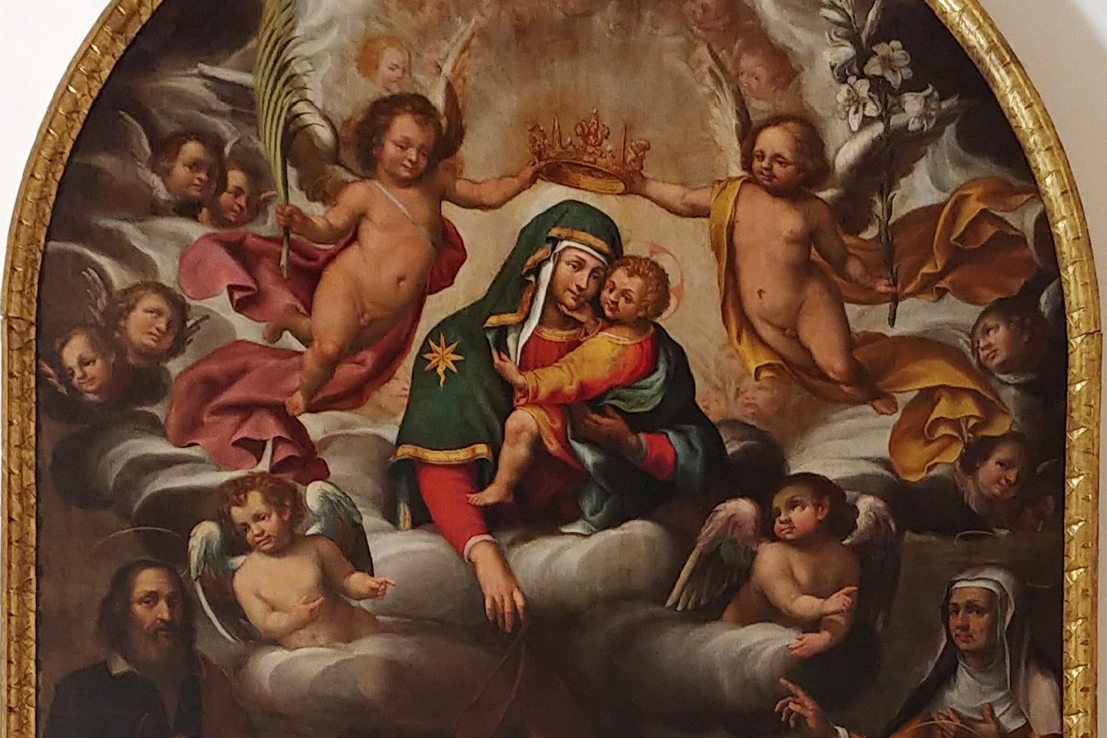 Our Lady of Mount Carmel presenting the brown scapular to Saint Simon Stock, painting in the manner of Arcangelo Salimbeni