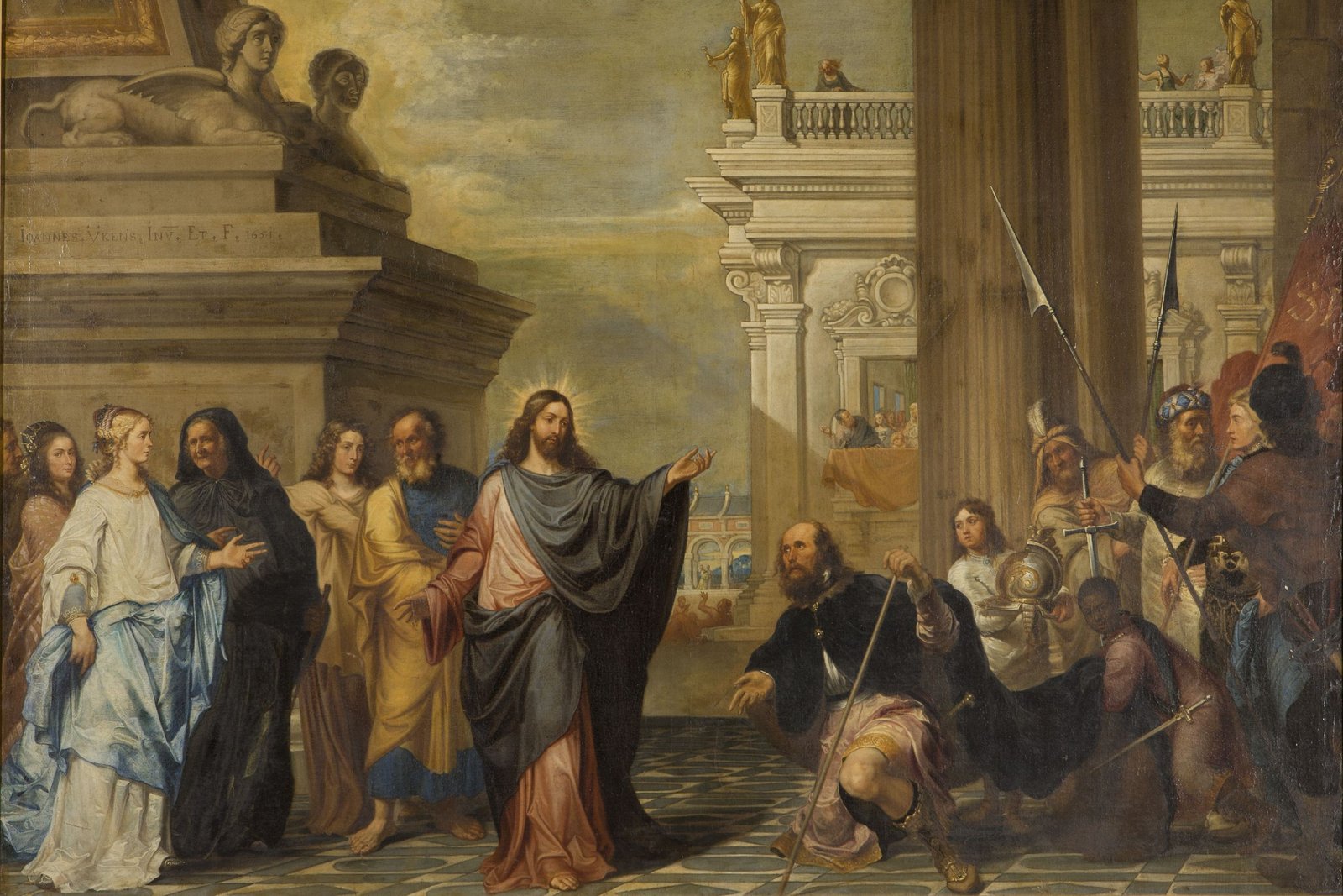 The centurion kneeling before Jesus to plead for his servant, painting by Johannes Ykens
