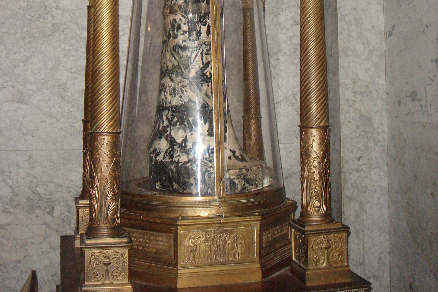 The Column of the Flagellation displayed in a reliquary niche at the Basilica of Santa Prassede, Rome