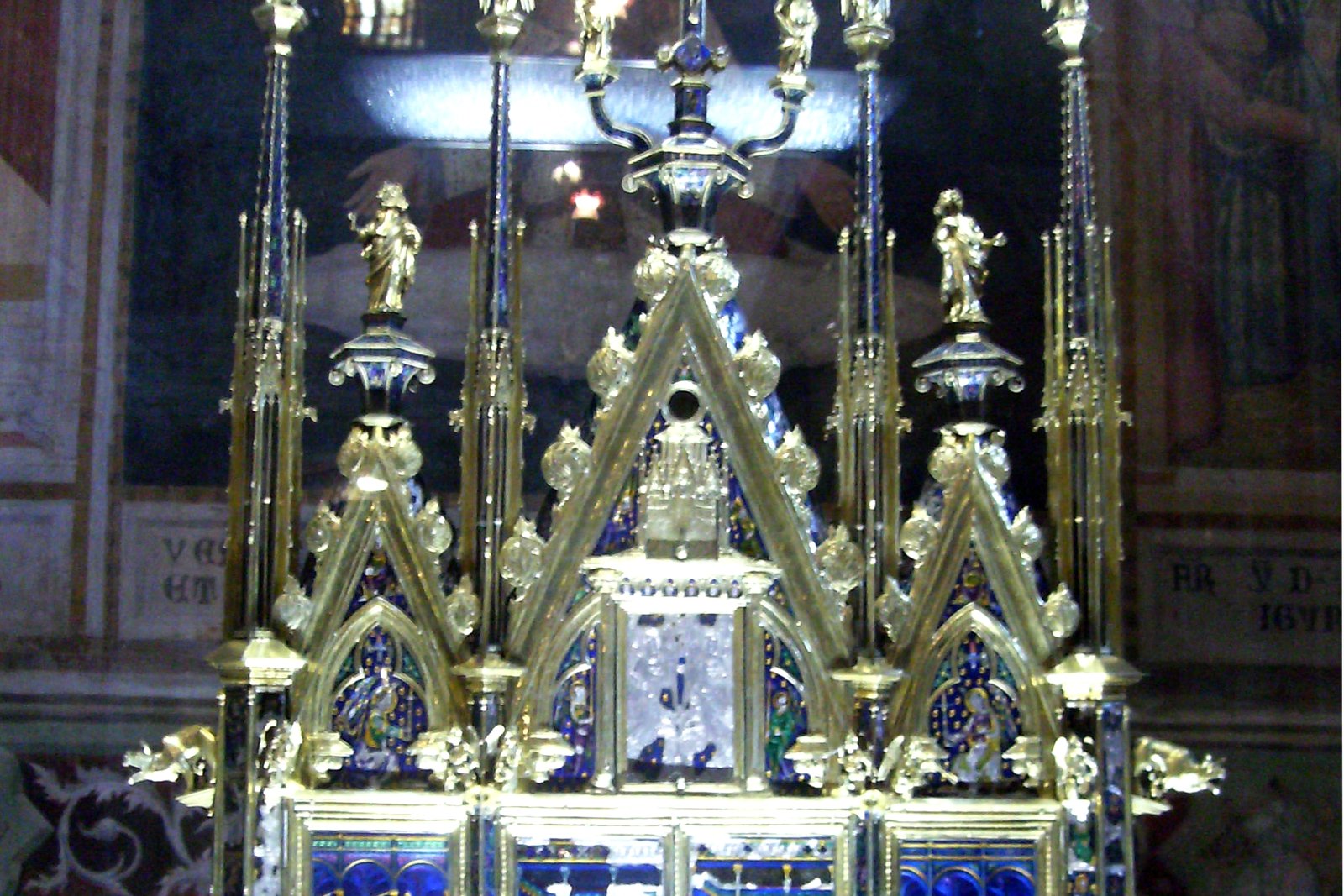 The silver and enamel reliquary housing the Corporal of Bolsena in Orvieto Cathedral, Italy