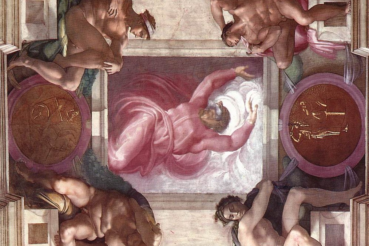 God separating light from darkness, fresco by Michelangelo on the Sistine Chapel ceiling