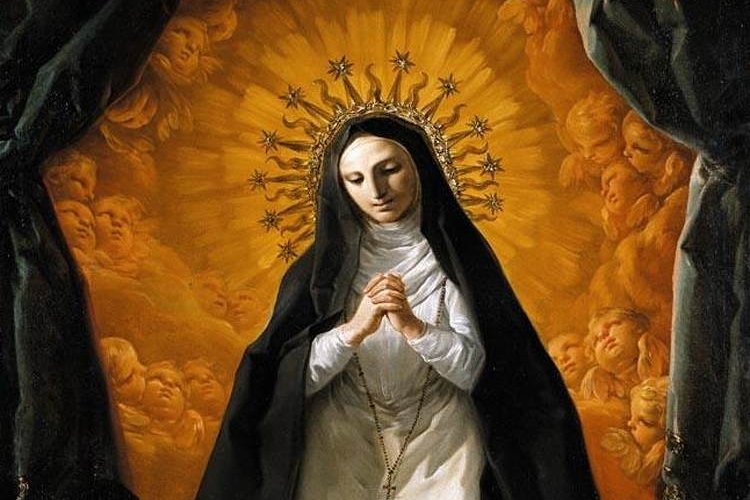 Santa Margarita María de Alacoque contemplando el Sagrado Corazón de Jesús