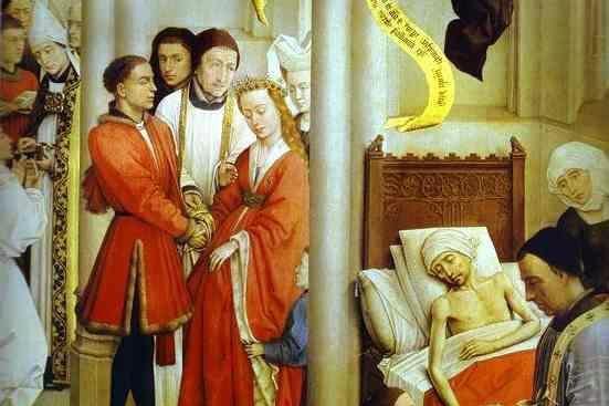 A detail from the Seven Sacraments Altarpiece depicting Holy Orders