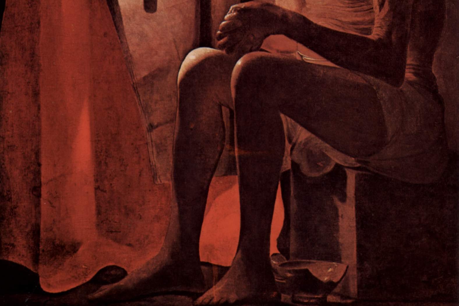 Pintura de Georges de La Tour, Job burlado por su esposa, con un Job sufriente y sentado, imagen de la penitencia y la humildad biblicas.