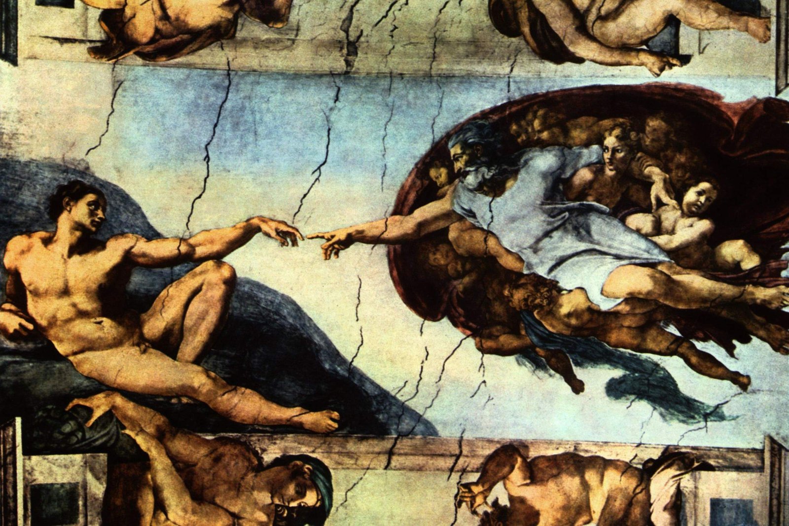 La Creacion de Adan de Miguel Angel, parte del fresco del techo de la Capilla Sixtina, la sala donde se celebra todo conclave papal.