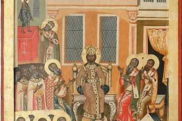 18th-century icon depicting the bishops assembled at the First Council of Nicaea in 325 AD