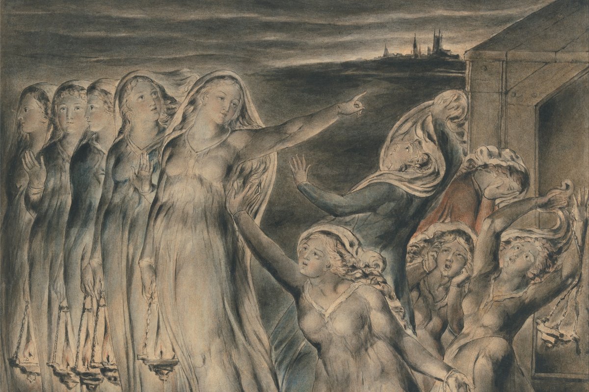 The wise and foolish virgins from the parable, watercolor by William Blake