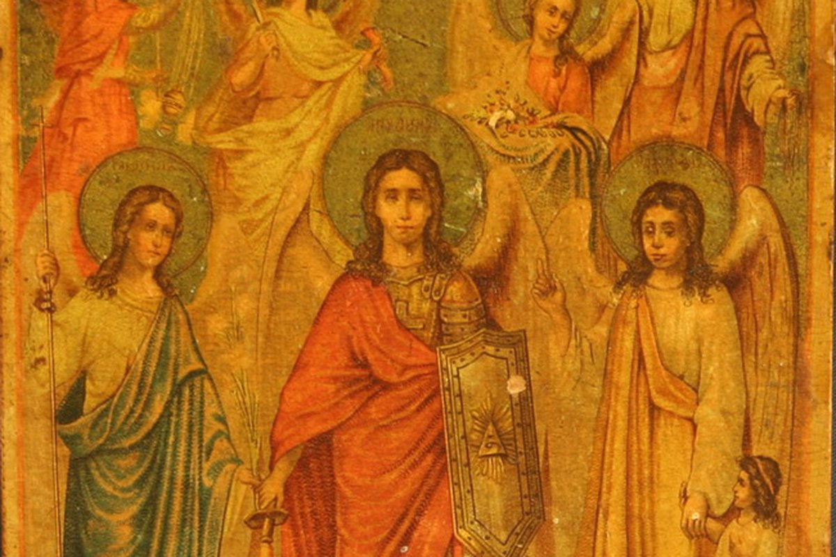 Russian icon depicting the Council of the Seven Holy Archangels together