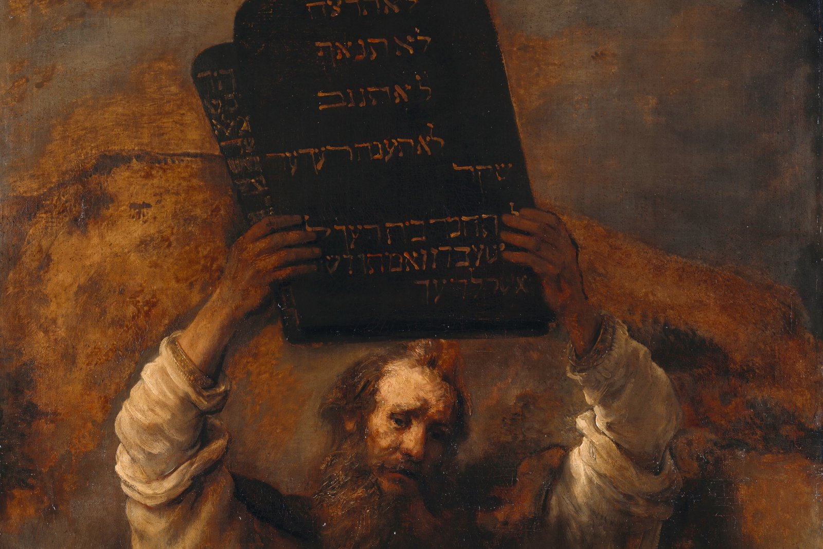 Rembrandt's painting of Moses holding the tablets of the Ten Commandments