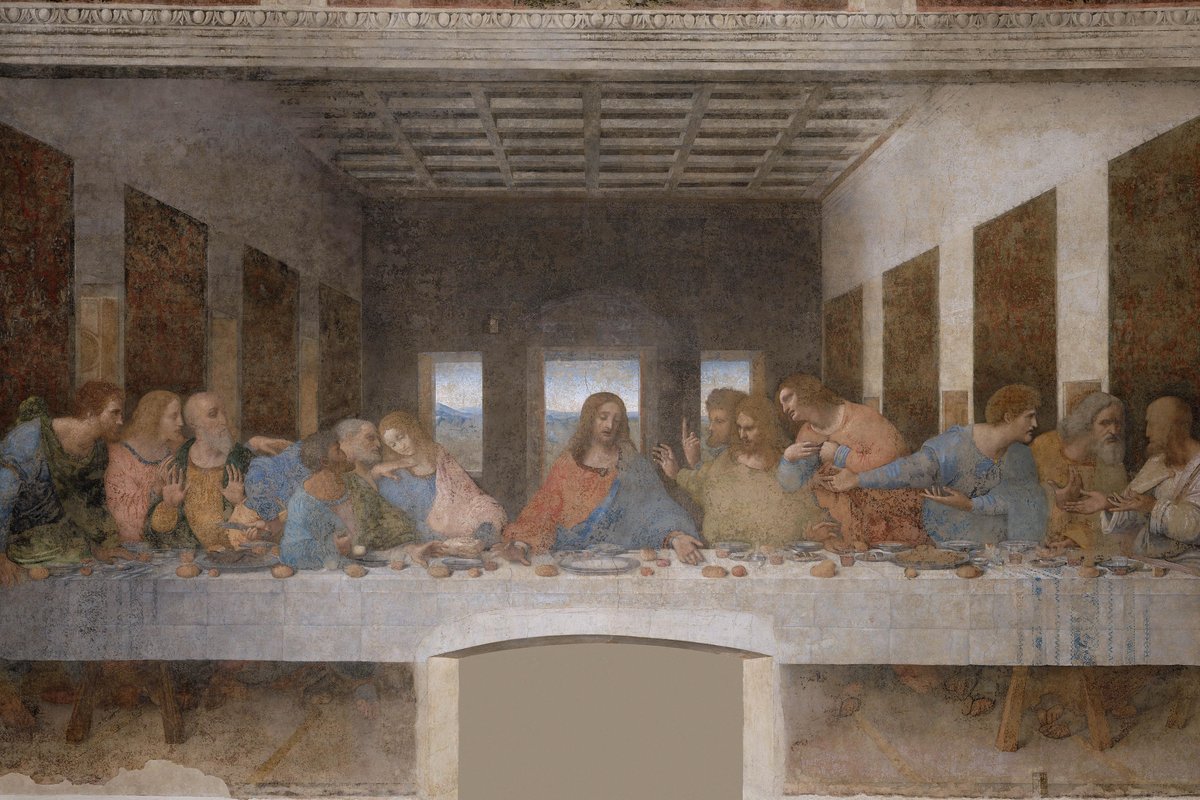 Leonardo da Vinci's Last Supper, showing Christ seated at table with the Twelve Apostles